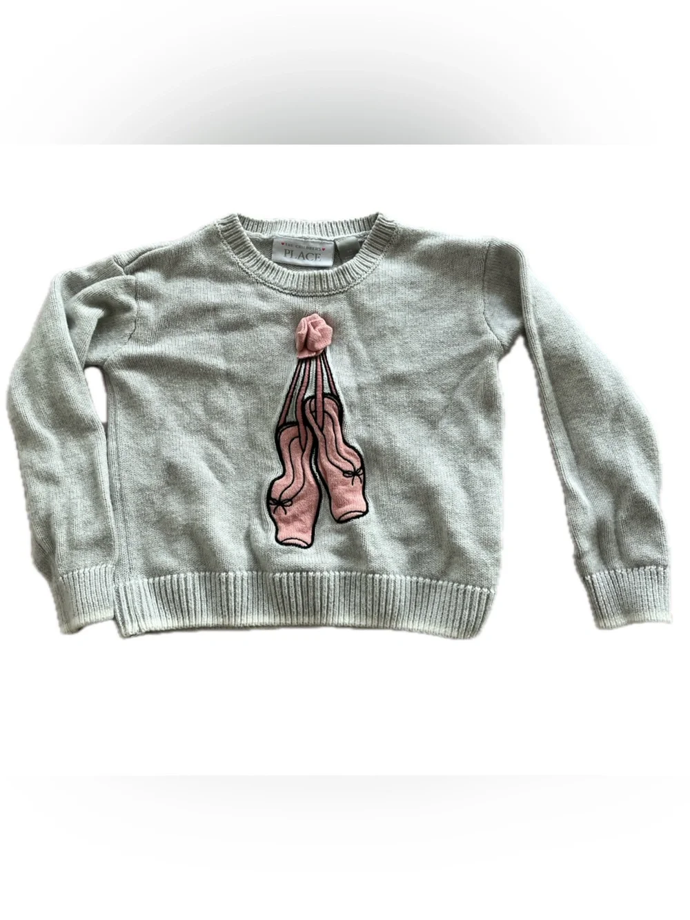 The Children's Place LT Gray Crewneck cotton blend Sweater with pink Girls 3T 4T